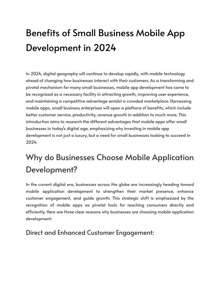 bene ts of small business mobile app development