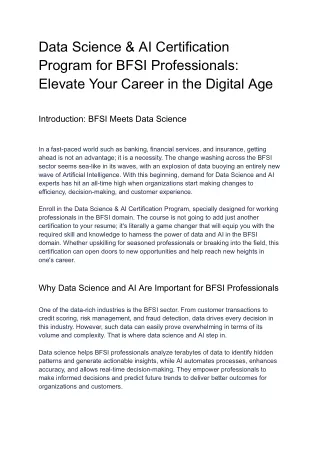Data Science & AI Certification Program for BFSI Professionals