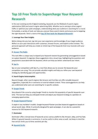 Top 10 Free Tools to Supercharge Your Keyword Research
