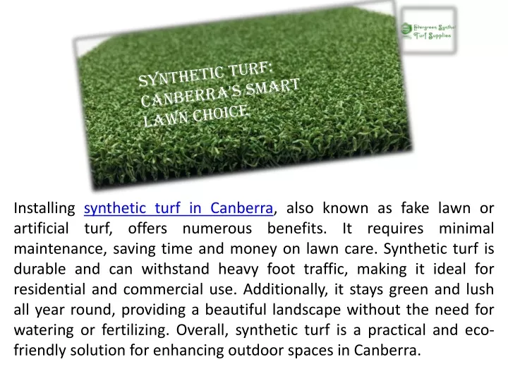 installing synthetic turf in canberra also known