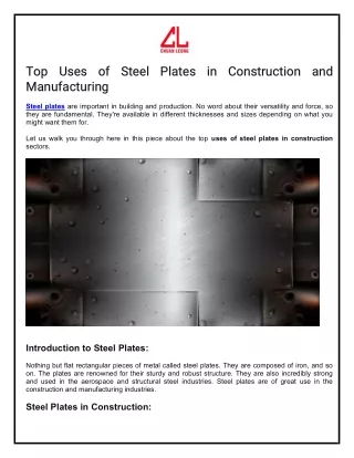 Top Uses of Steel Plates in Construction and Manufacturing