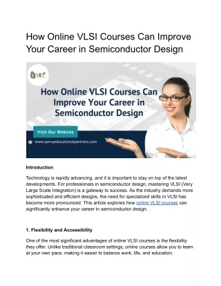 How Online VLSI Courses Can Improve Your Career in Semiconductor Design