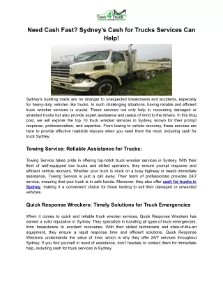 Sydney’s Cash for Trucks Services Can Help