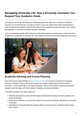 Navigating University Life How a University Counselor Can Support Your Academic Goals