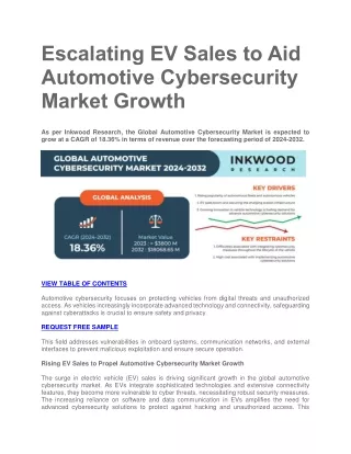 Escalating EV Sales to Aid Automotive Cybersecurity Market Growth