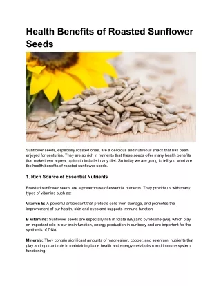 Health Benefits of Roasted Sunflower Seeds