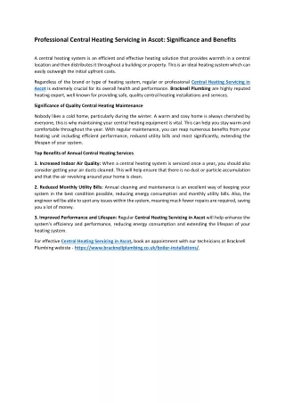 Professional Central Heating Servicing in Ascot Significance and Benefits