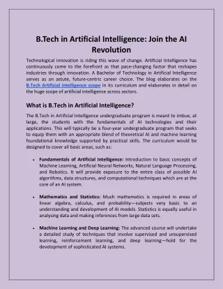 B.Tech in Artificial Intelligence Join the AI Revolution