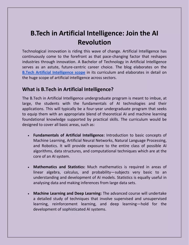 b tech in artificial intelligence join