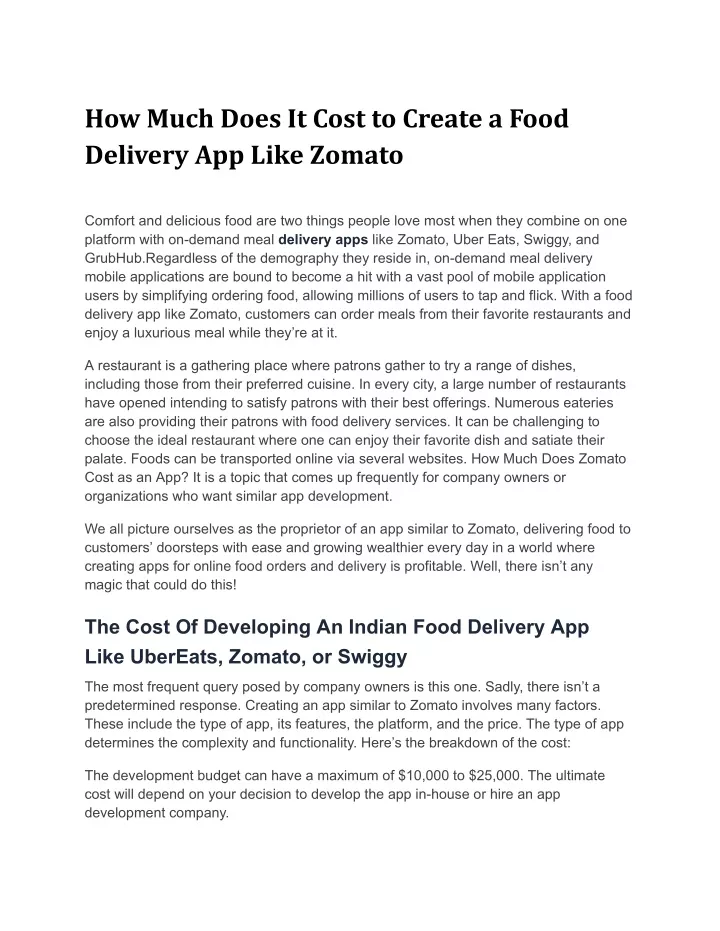 how much does it cost to create a food delivery