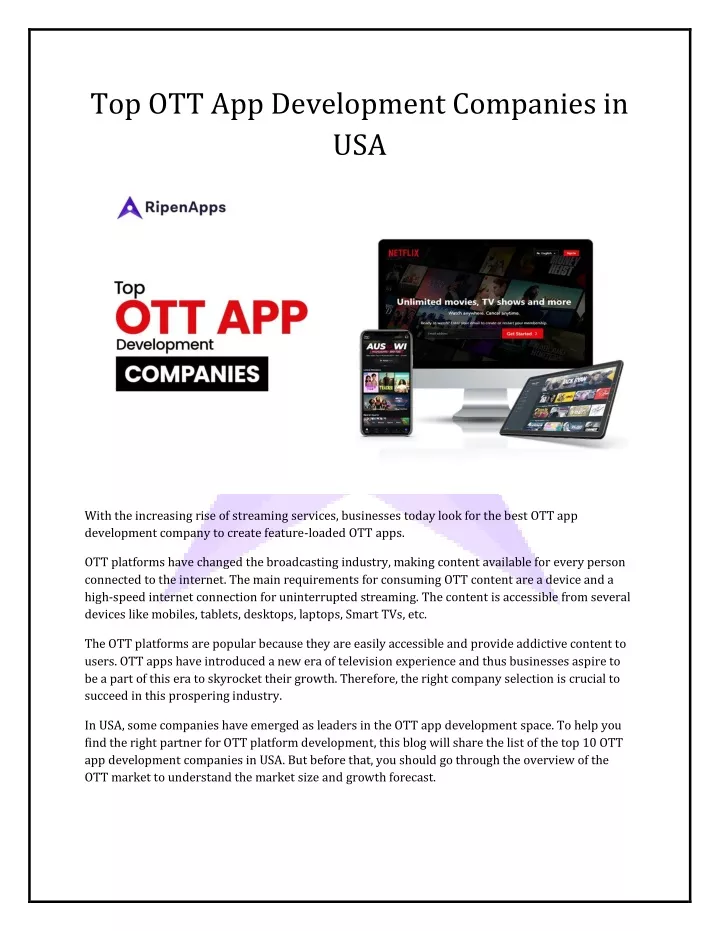 top ott app development companies in usa