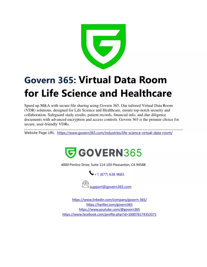 govern 365 virtual data room for life science