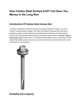 How Carbon Steel Screws EJOT Can Save You Money in the Long Run - Ejot Octaqon