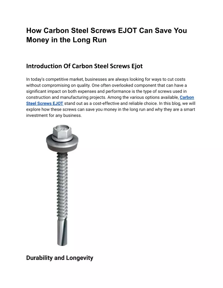 how carbon steel screws ejot can save you money