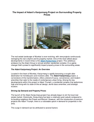 The Impact of Adani’s Kanjurmarg Project on Surrounding Property Prices