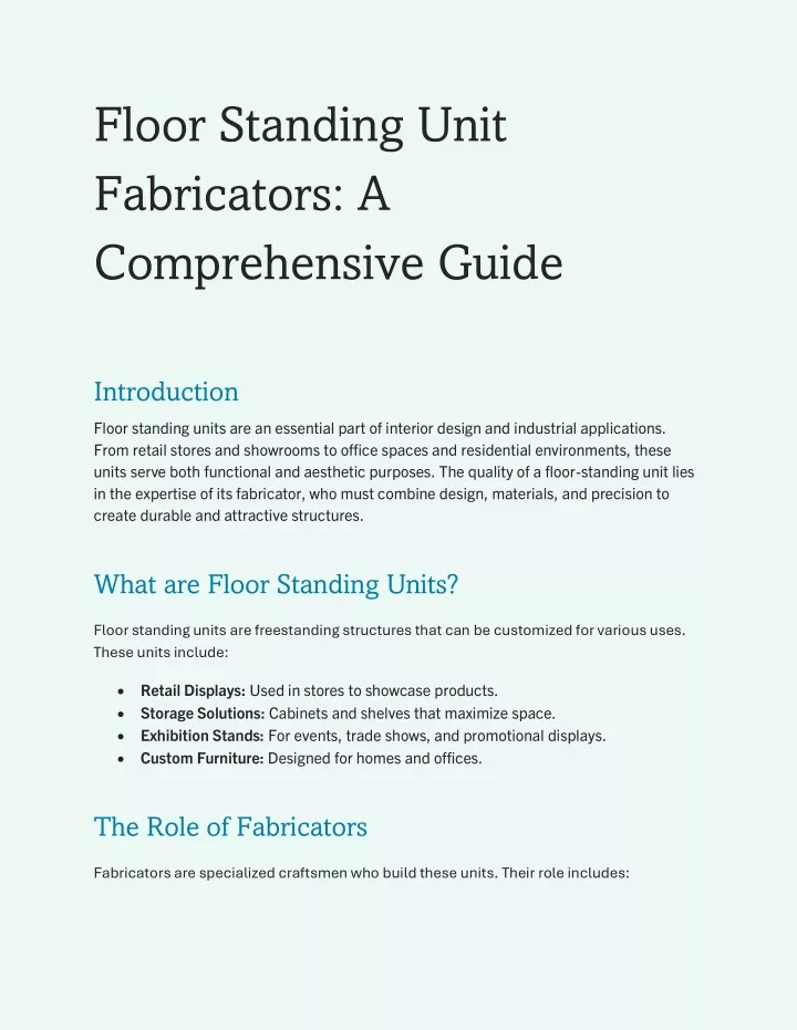 floor standing unit fabricators a comprehensive