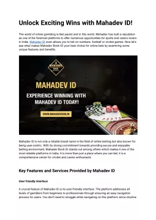 Unlock Exciting Wins with Mahadev ID!