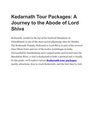 Kedarnath Tour Packages