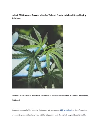 Unlock CBD Business Success with Our Tailored Private Label