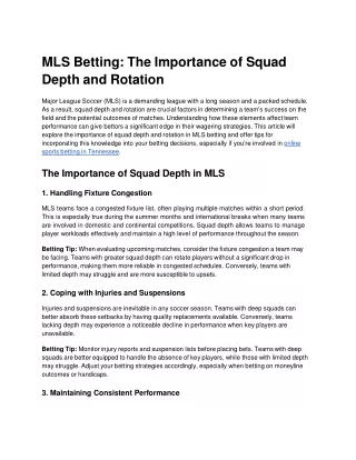 MLS Betting_ The Importance of Squad Depth and Rotation