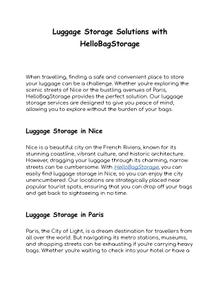 HelloBagStorage Luggage Storage 14.08.2024