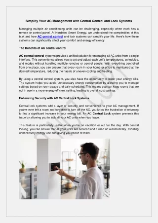 Simplify Your AC Management with Central Control and Lock Systems