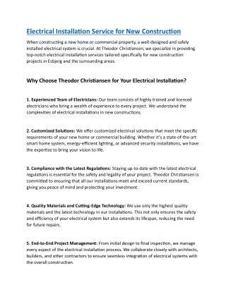Electrical Installation Service for New Construction