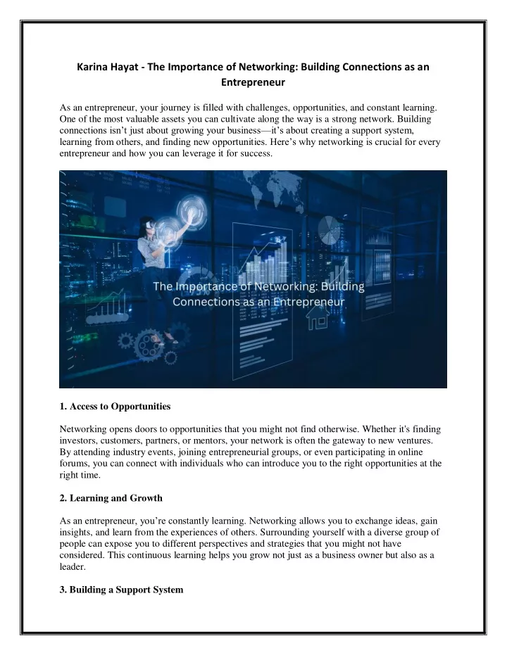 karina hayat the importance of networking