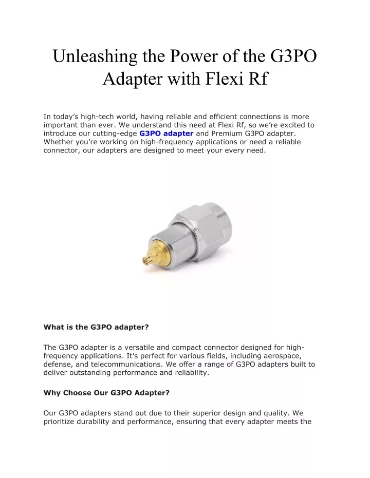 unleashing the power of the g3po adapter with