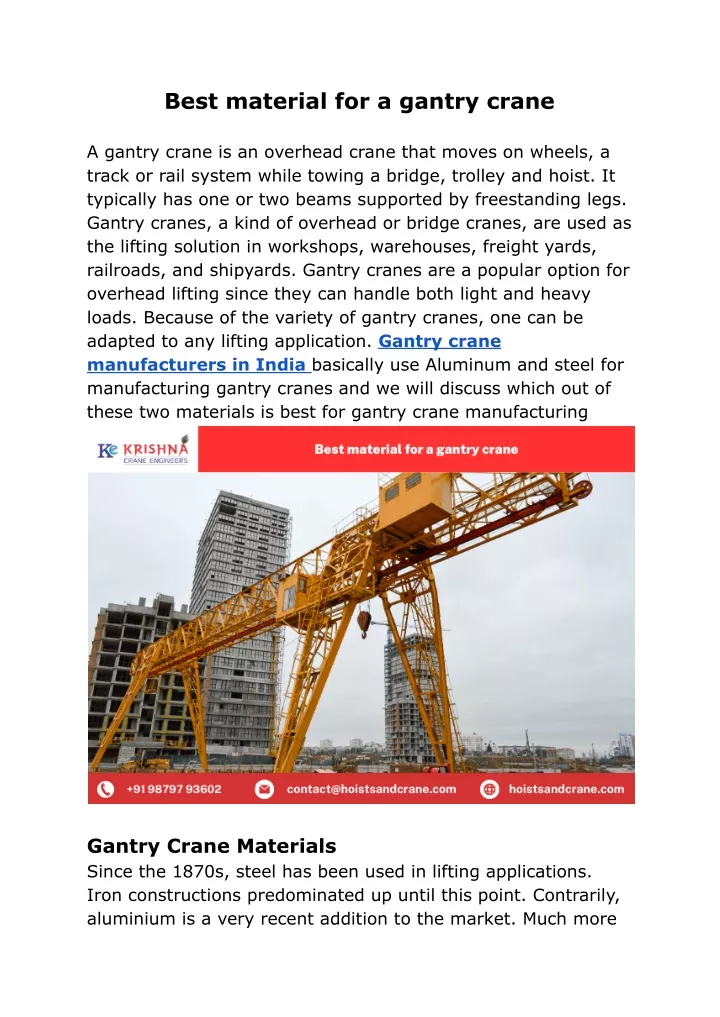 best material for a gantry crane