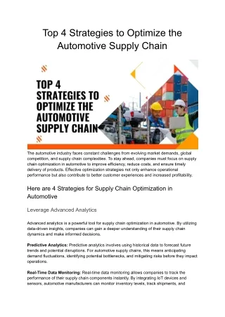 Top Strategies for Supply Chain Optimization in Automotive