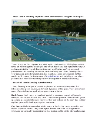 How Tennis Flooring Impacts Game Performance: Insights for Players