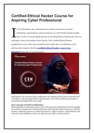 Certified Ethical Hacker Course for Aspiring Cyber Professional