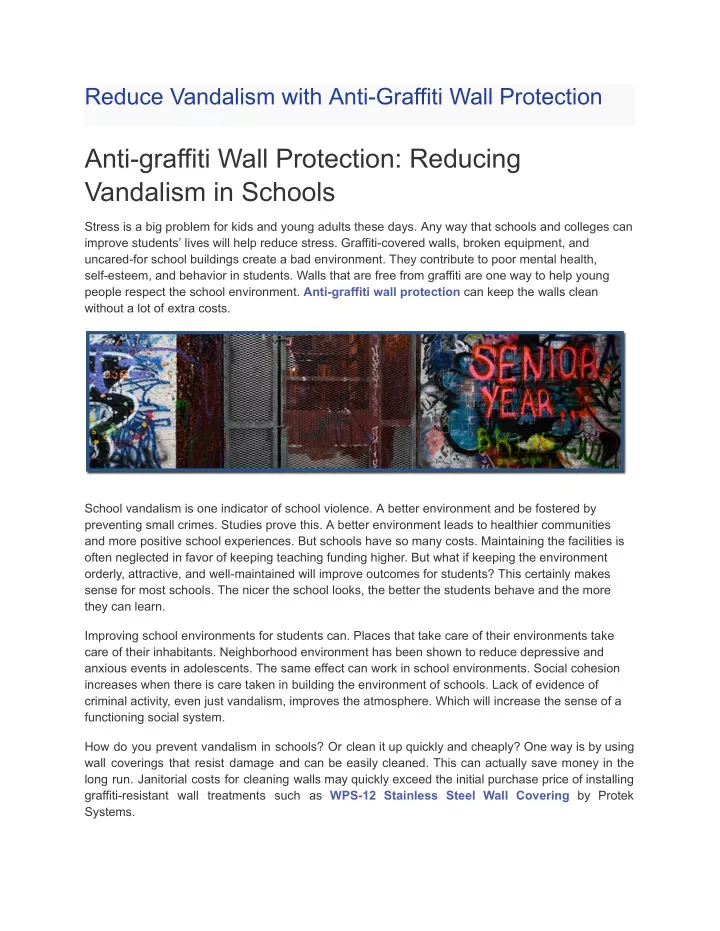 reduce vandalism with anti graffiti wall