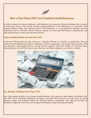 How a Part-Time CFO Can Transform Small Businesses