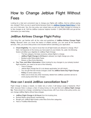 How to change JetBlue flight without fees