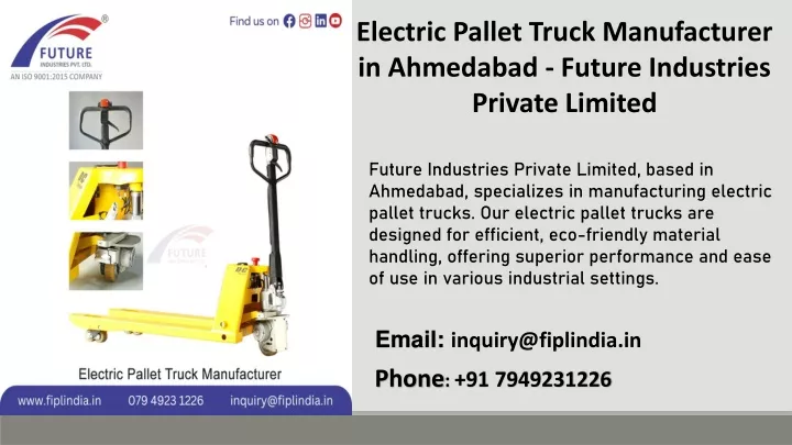 electric pallet truck manufacturer in ahmedabad