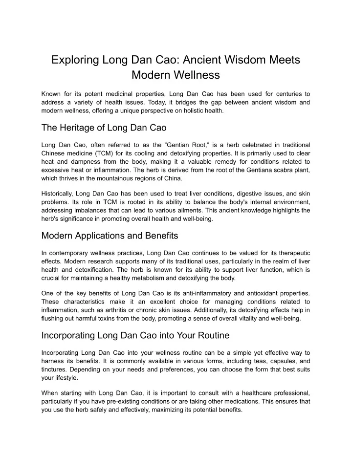 exploring long dan cao ancient wisdom meets