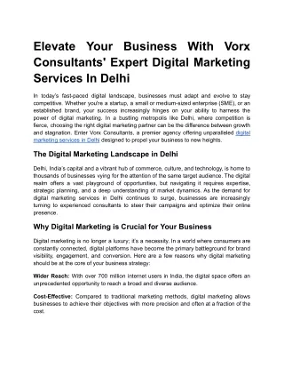 Elevate Your Business With Vorx Consultants' Expert Digital Marketing Services In Delhi