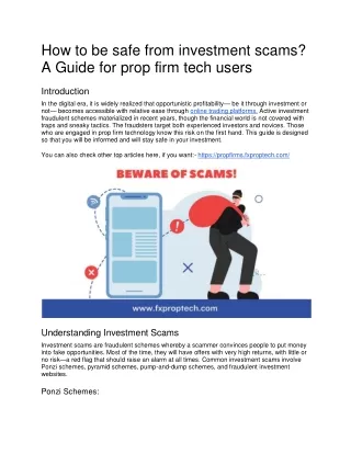 How to be safe from investment scams - A Guide for prop firm tech users