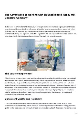 The Advantages of Working with an Experienced Ready Mix Concrete Company