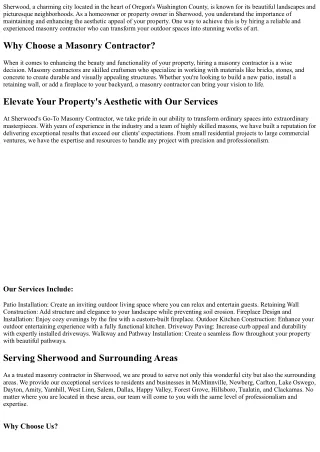 Sherwood's Go-To Masonry Contractor: Elevate Your Property's Aesthetic