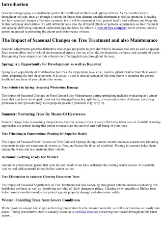 The Influence of Seasonal Adjustments on Tree Care as well as Routine Maintenanc