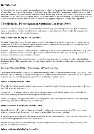 The Modafinil Phenomenon in Australia: Get Yours Now!