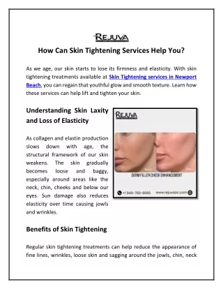 How Can Skin Tightening Services Help You?