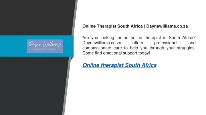 online therapist south africa daynewilliams