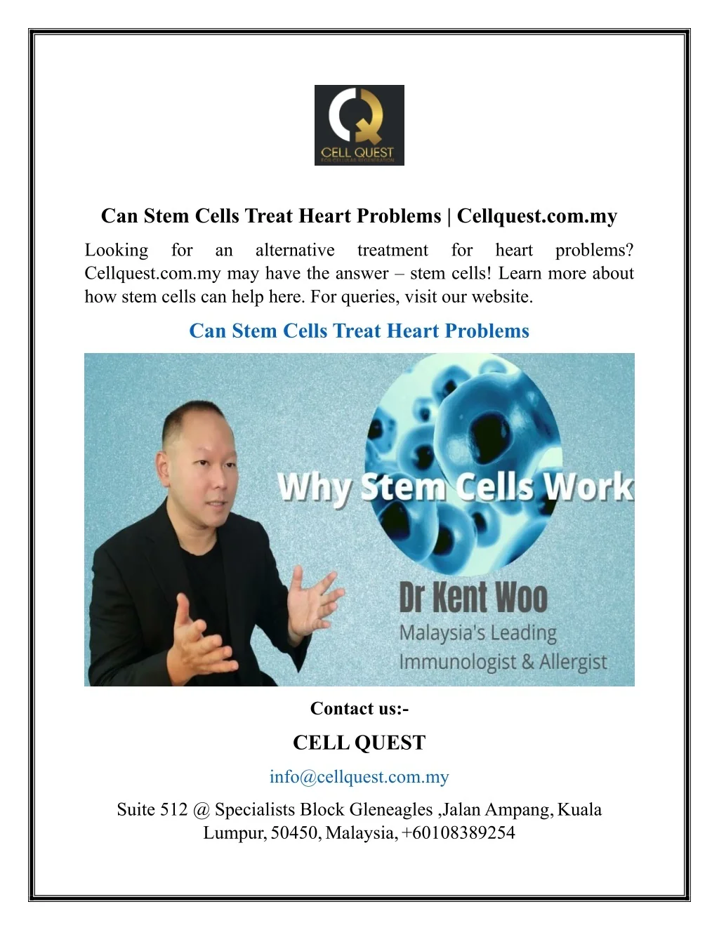 PPT - Can Stem Cells Treat Heart Problems Cellquest.com.my PowerPoint ...