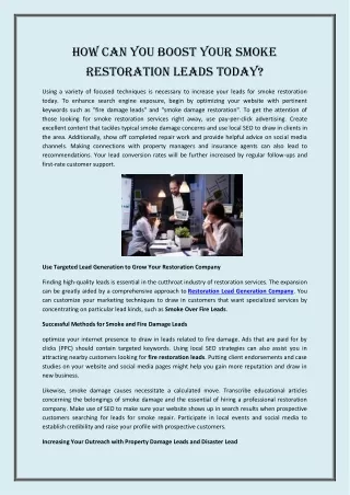 How Can You Boost Your Smoke Restoration Leads Today