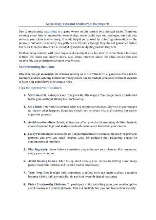 Satta King-Tips and Tricks from the Experts