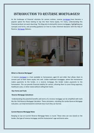 Introduction to Reverse Mortgages